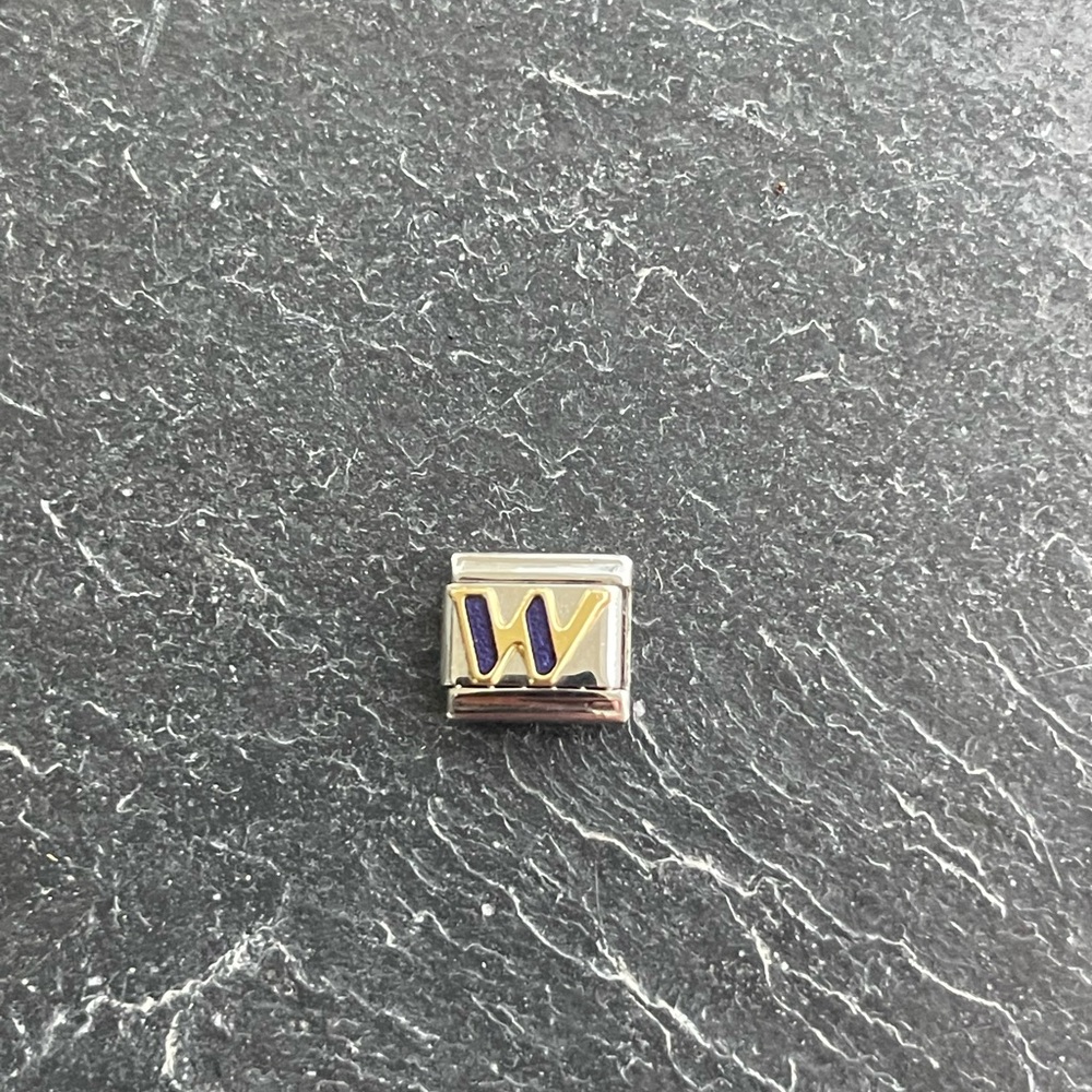 Zoppini Stainless Steel and Gold blue enameled W Initial Bracelet Charm